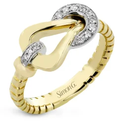 Simon G. Buckle Fashion Ring In 18k Gold With Diamonds New