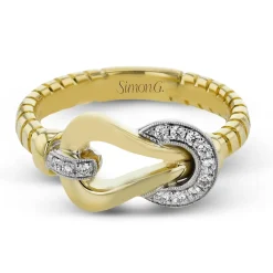 Simon G. Buckle Fashion Ring In 18k Gold With Diamonds New