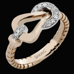 Simon G. Buckle Fashion Ring In 18k Gold With Diamonds New