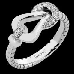 Simon G. Buckle Fashion Ring In 18k Gold With Diamonds New