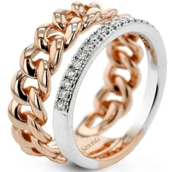 Simon G. Chain Link Fashion Ring in 18k Gold With Diamonds New