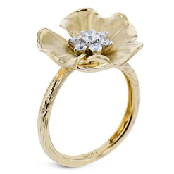Simon G. Flower Fashion Ring In 18k Gold With Diamonds New