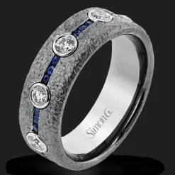 Simon G. Men's Ring In 14k Gold With Diamonds and Sapphires Outlet