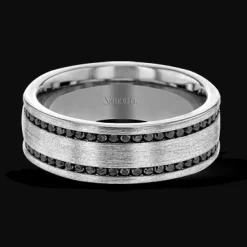 Simon G. Men's Wedding Band In 14k Gold With Black Diamonds New