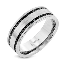 Simon G. Men's Wedding Band In 14k Gold With Black Diamonds New