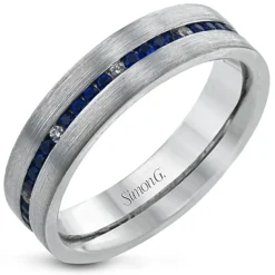Simon G. Men's Wedding Band In 14k Or 18k Gold with Diamonds & Sapphires Fashion